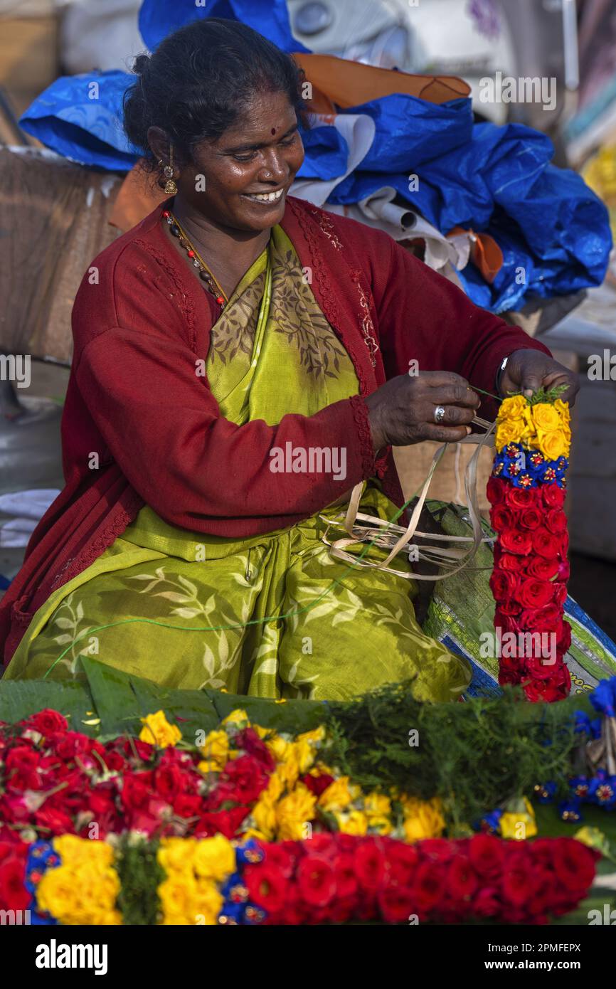 India, Tamil Nadu, Madurai, flower market Stock Photo Alamy