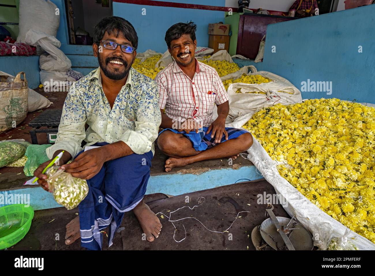 India, Tamil Nadu, Madurai, flower market Stock Photo Alamy