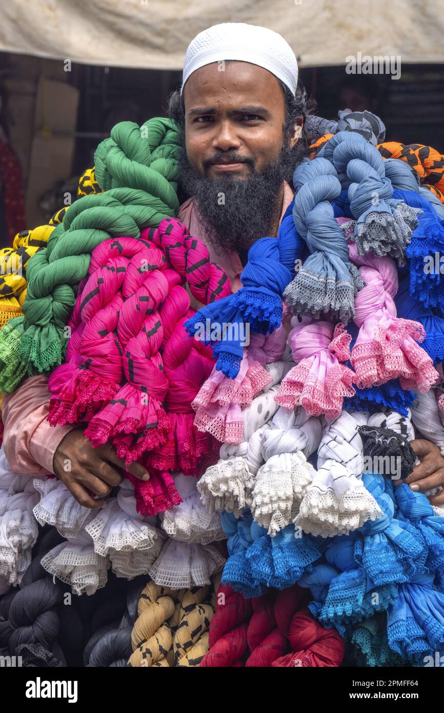 India, Pondichery, muslim selling wool Stock Photo Alamy