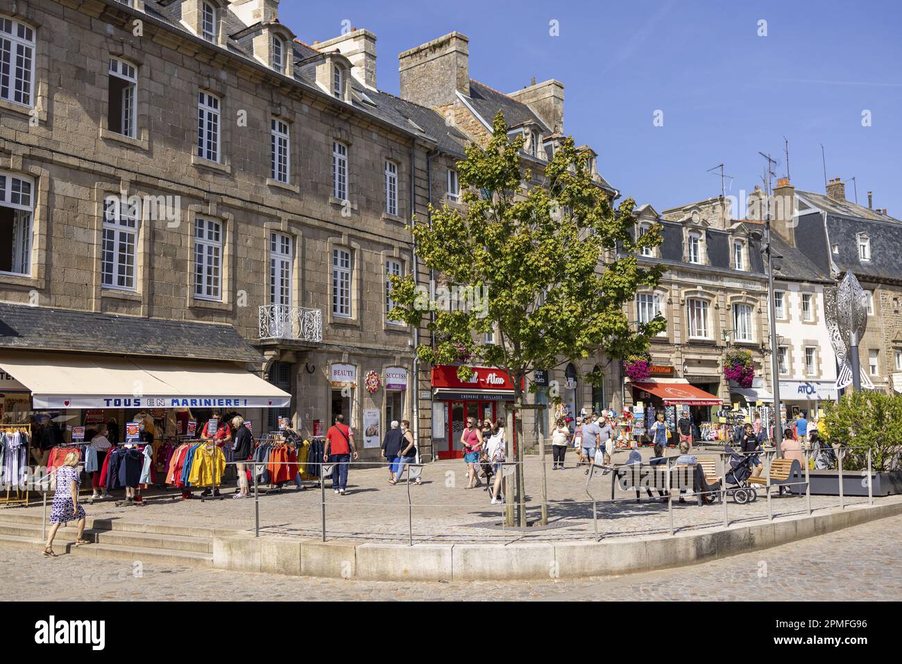 France, Cotes d'Armor, Paimpol, Martray square on a summer day Stock Photo