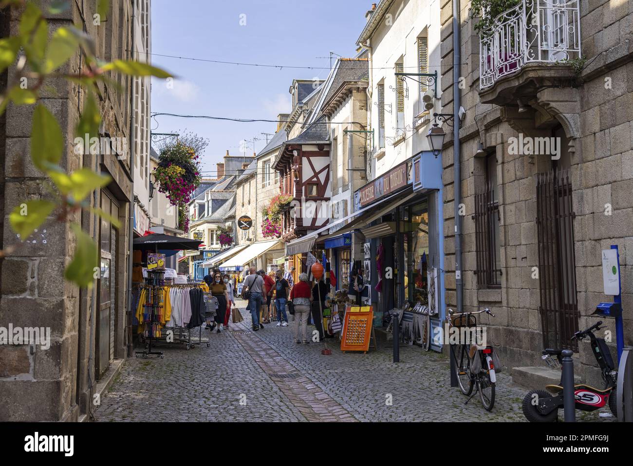 France, Cotes d'Armor, Paimpol, Huit Patriotes street on a summer day Stock Photo