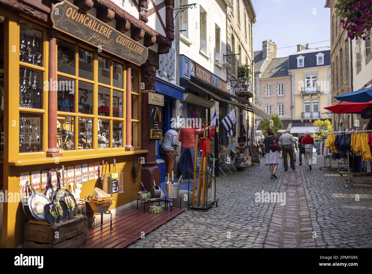 France, Cotes d'Armor, Paimpol, Huit Patriotes street on a summer day Stock Photo