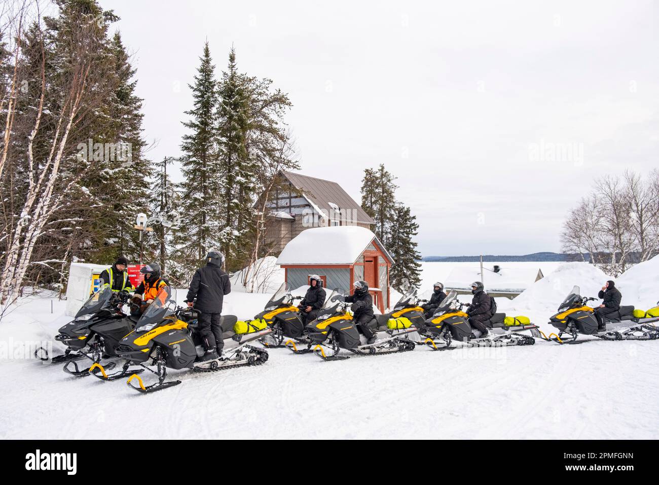 Canada, Quebec Province, Lac Manouane, Pourvoirie Kanawata, service station for snowmobiles Stock Photo