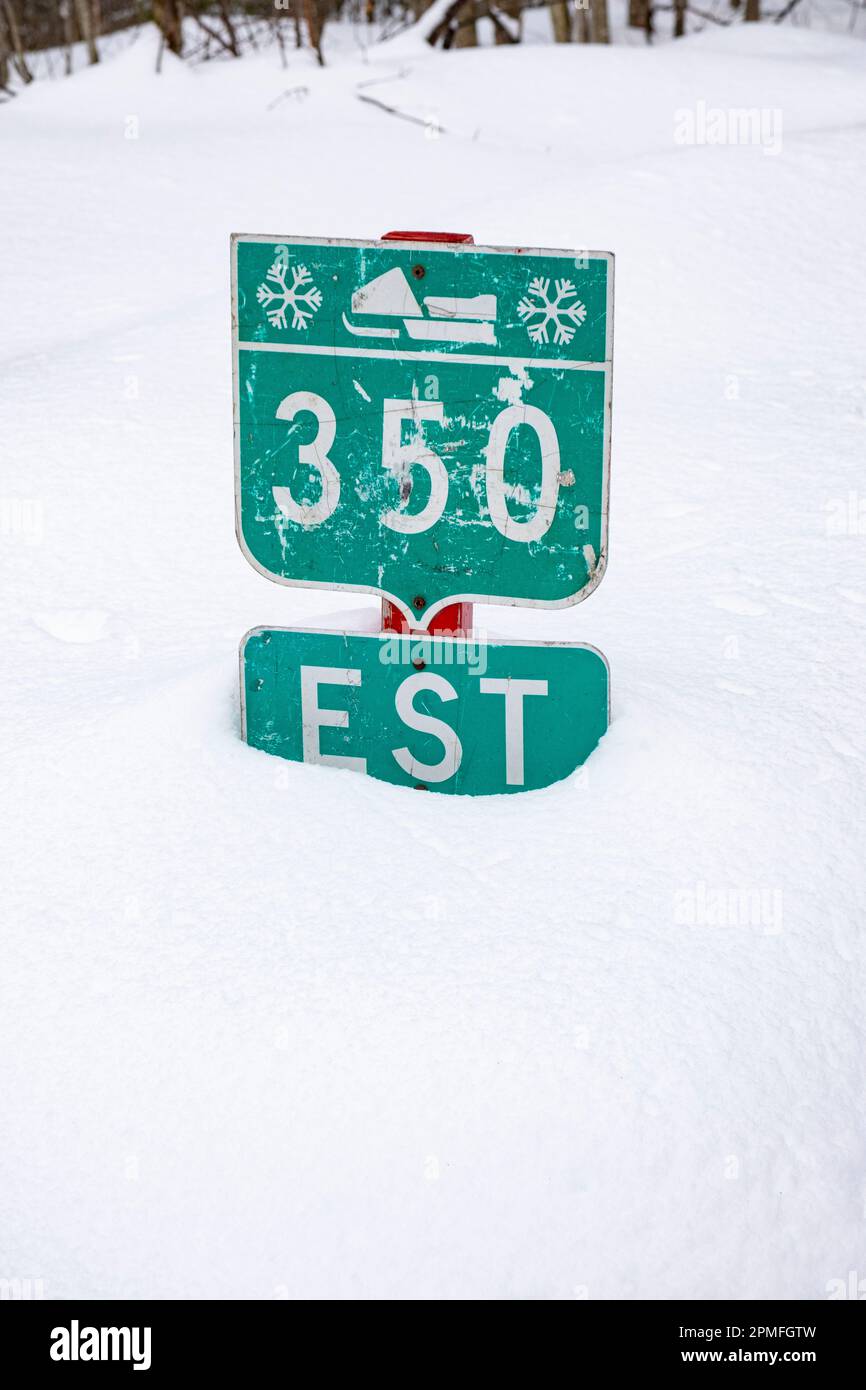 Canada, Quebec Province, road sign for snowmobiles Stock Photo