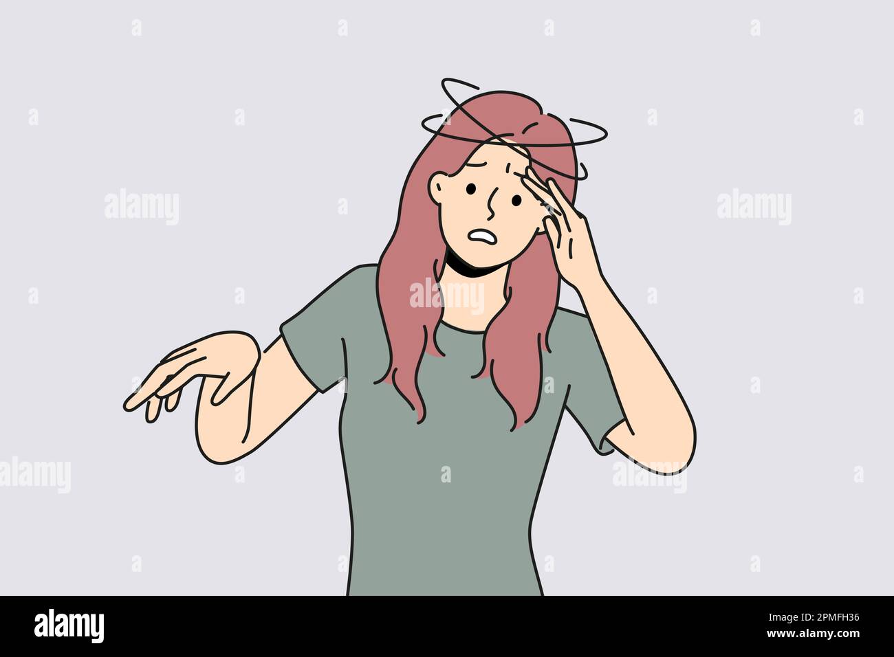 Unhealthy woman feeling dizzy. Stressed girl suffer from vertigo attack