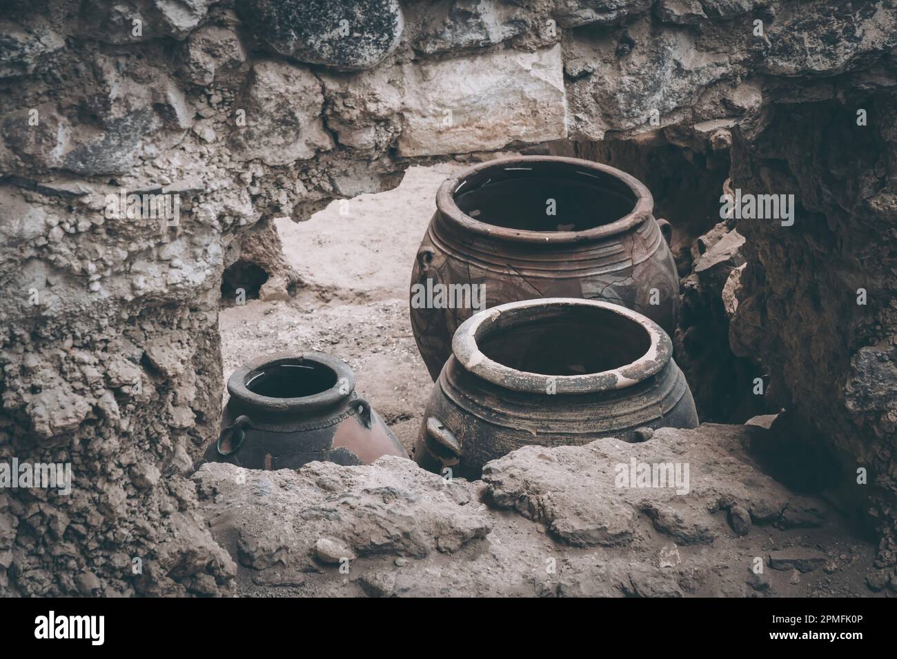 Artefacts on display at Ancient Thera, Santorini Stock Photo