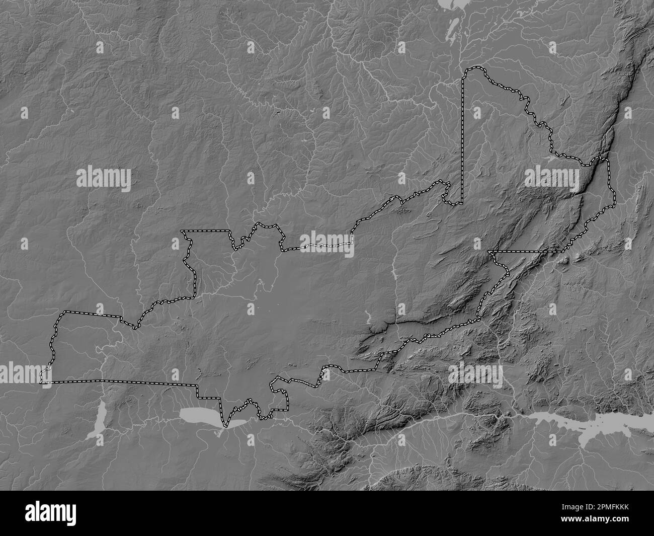 Central, region of Zambia. Bilevel elevation map with lakes and rivers Stock Photo