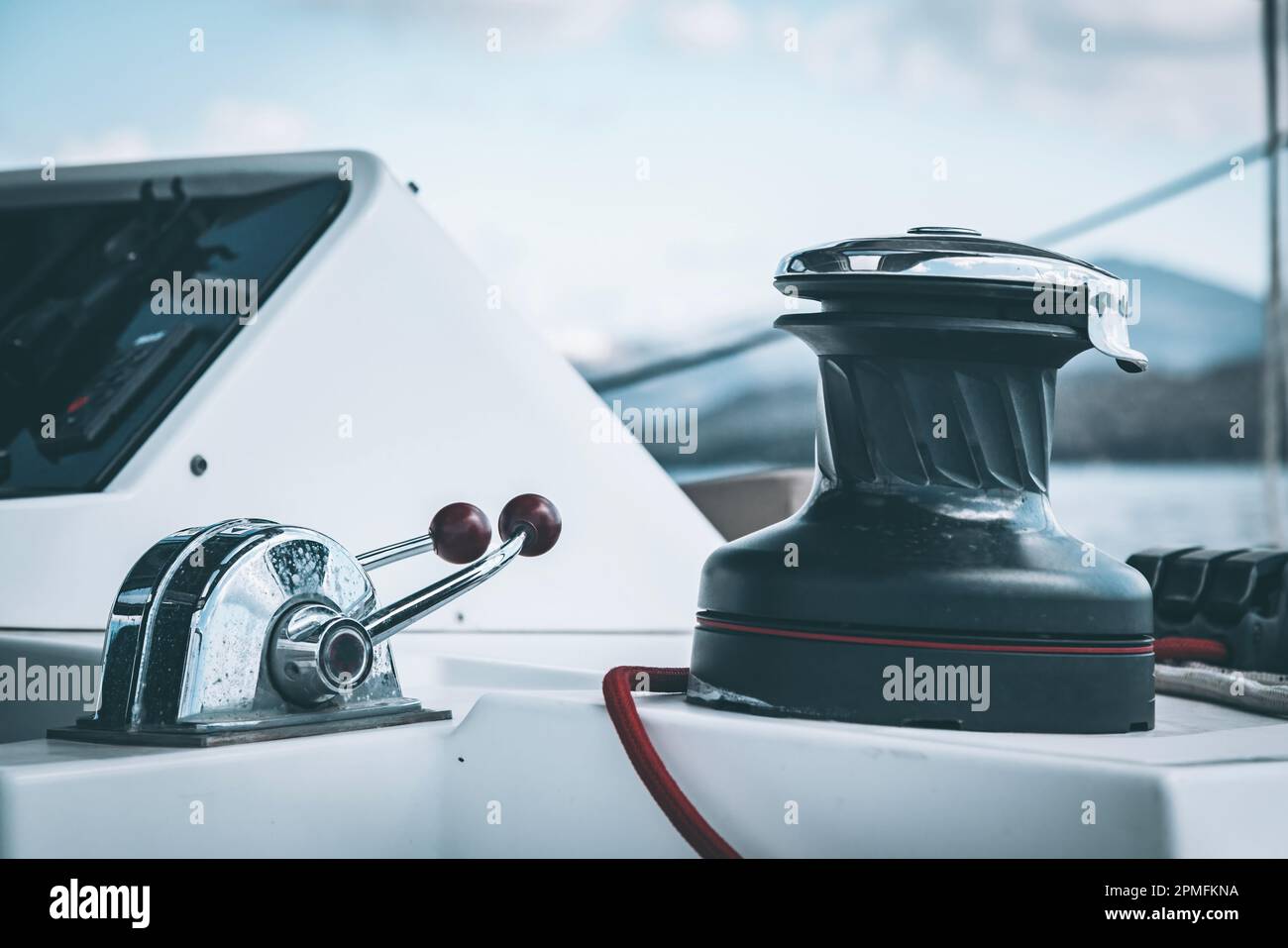 Mainsail Winch On Catamaran Santorini Stock Photo Alamy Mainsail Winch On Catamaran Santorini Stock Photo Alamy