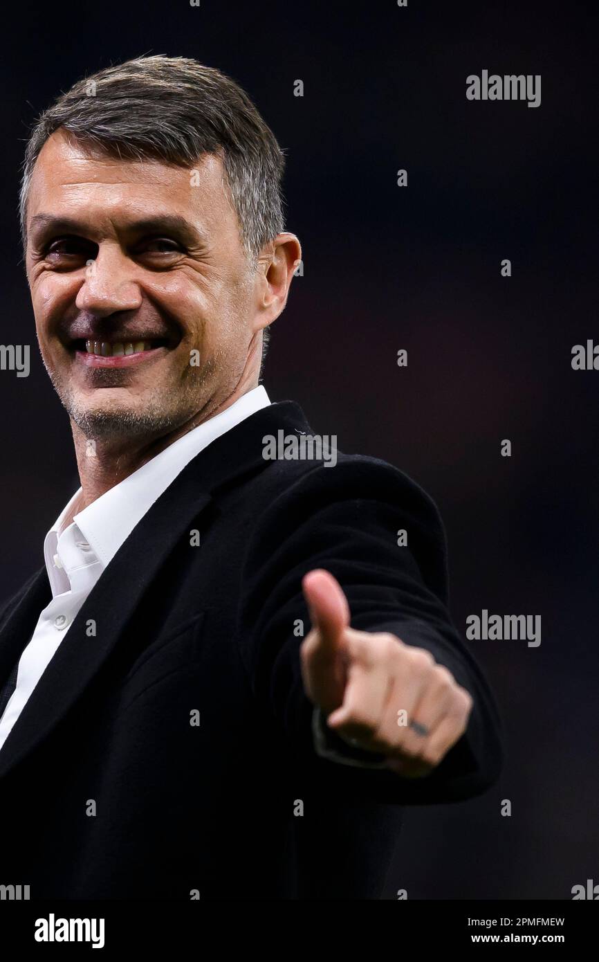 Milan, Italy. 12 April 2023. Paolo Maldini Gestures Prior To The UEFA ...