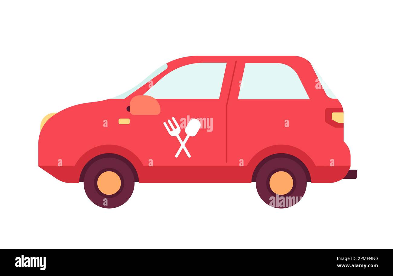 Food delivery vehicle semi flat colour vector object Stock Vector Image