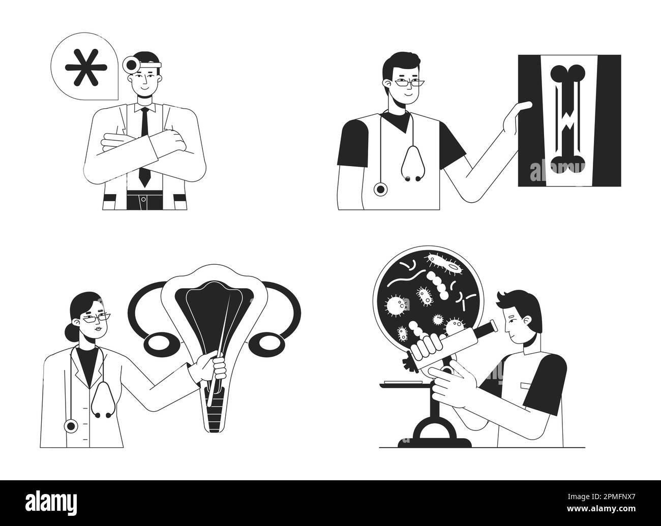 Medical treatment bw concept vector spot illustrations pack Stock