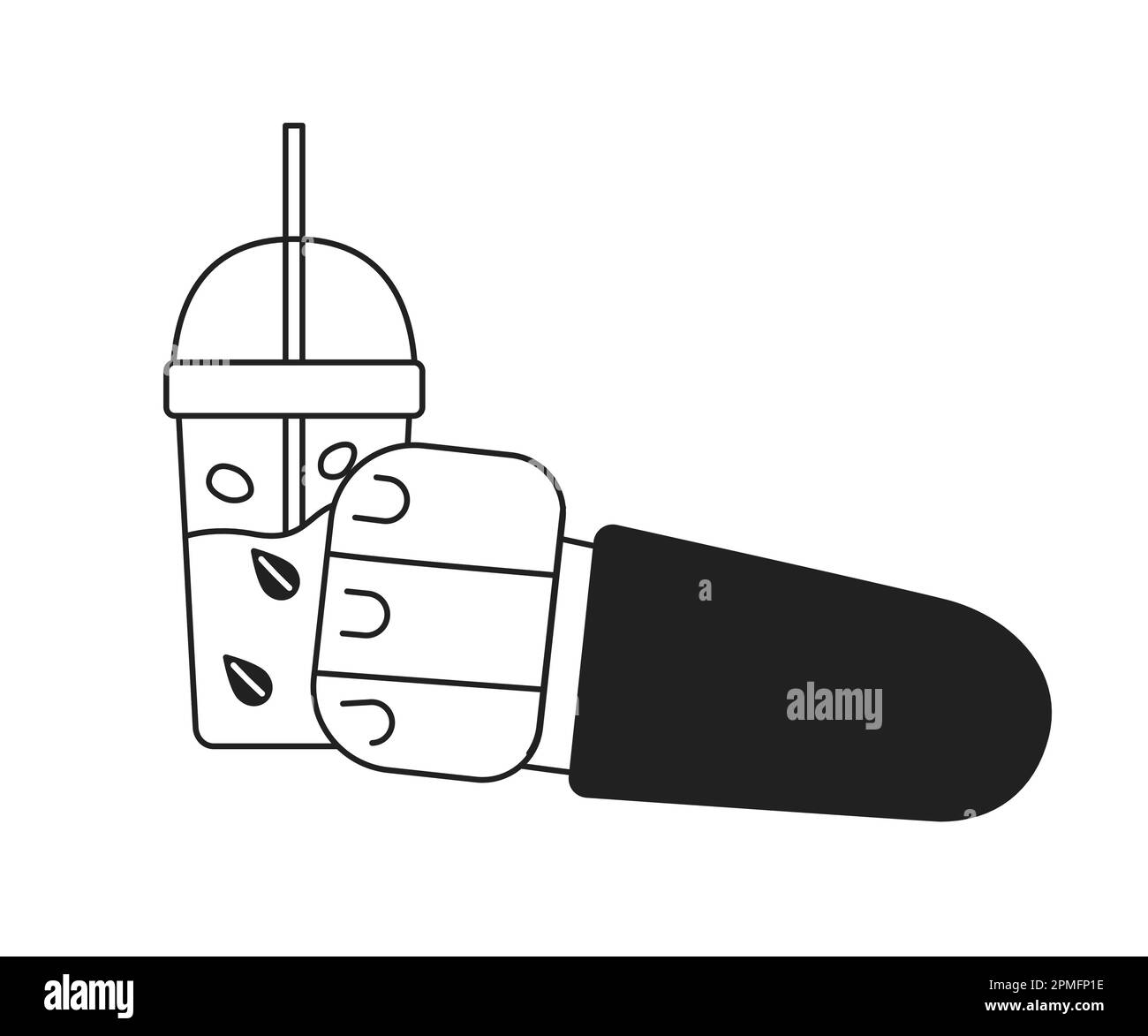 Holding green tea cup with straw monochromatic flat vector first view