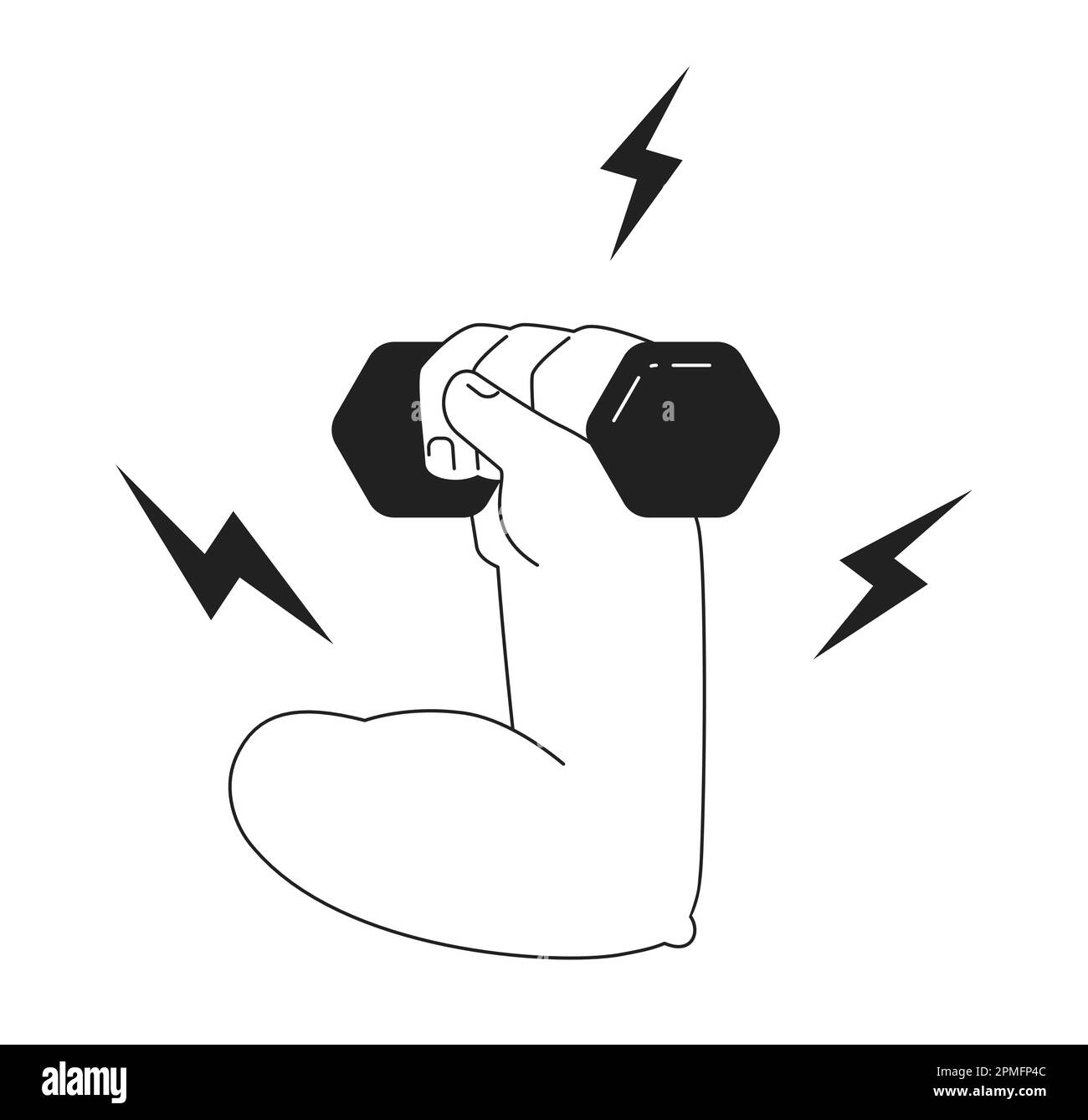 Lifting hand weight monochromatic flat vector first view hand Stock