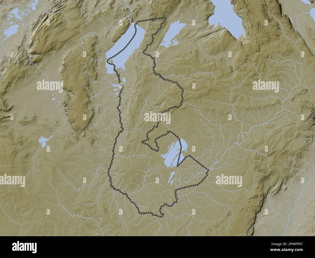 Luapula, province of Zambia. Elevation map colored in wiki style with