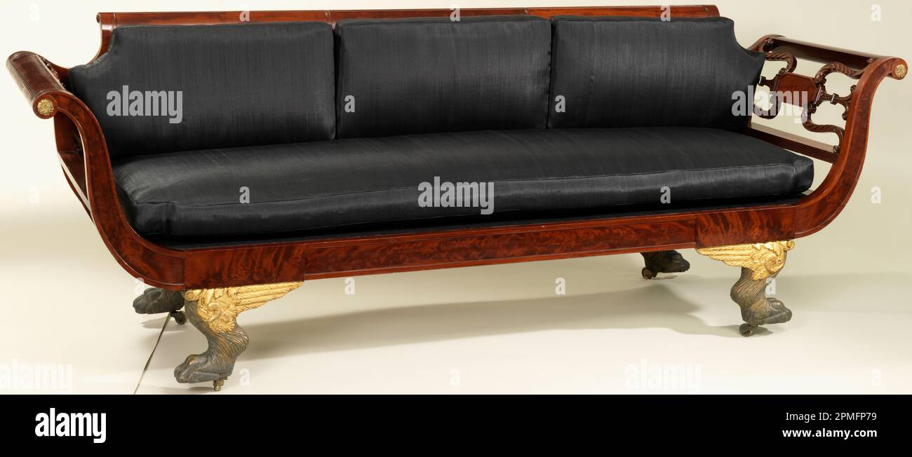 Settee (USA); mahogany, mahogany veneer on cherry, gilding, paint, gilt