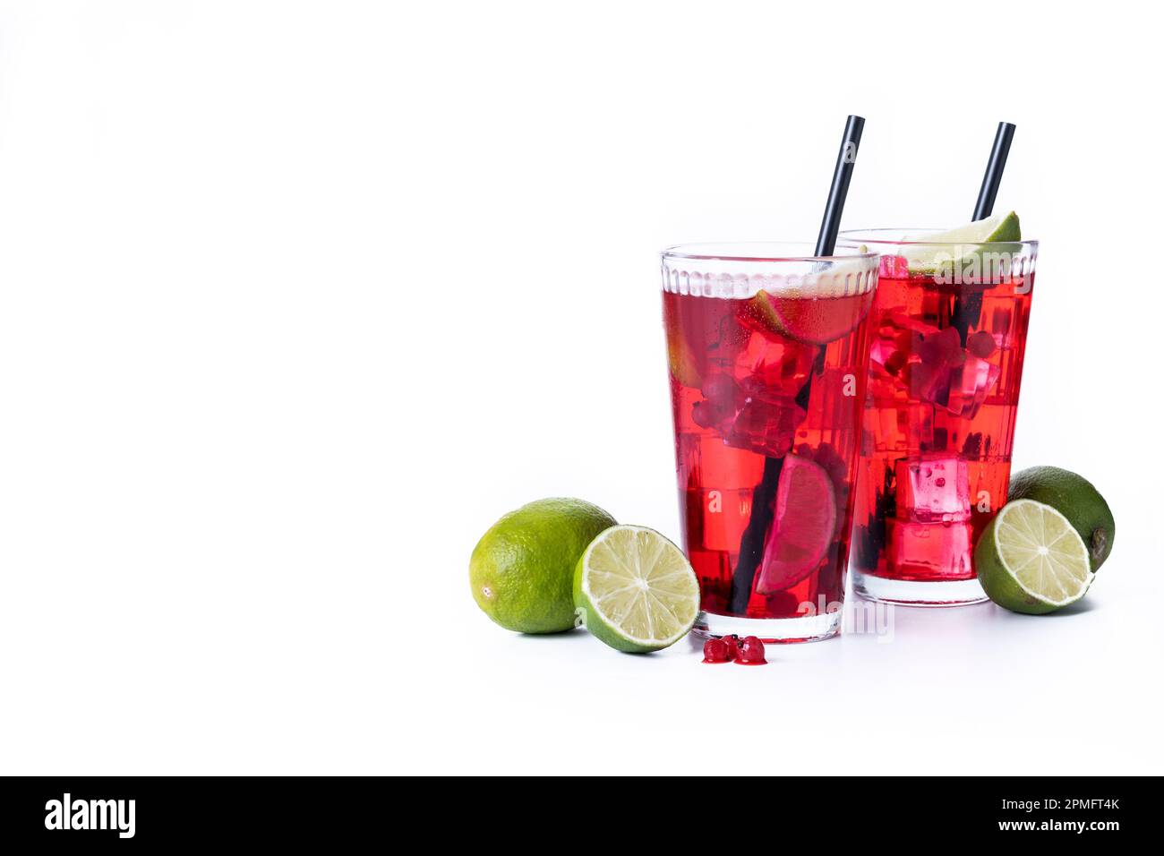 Cape Codder cocktail with vodka, cranberry juice and lime isolated on