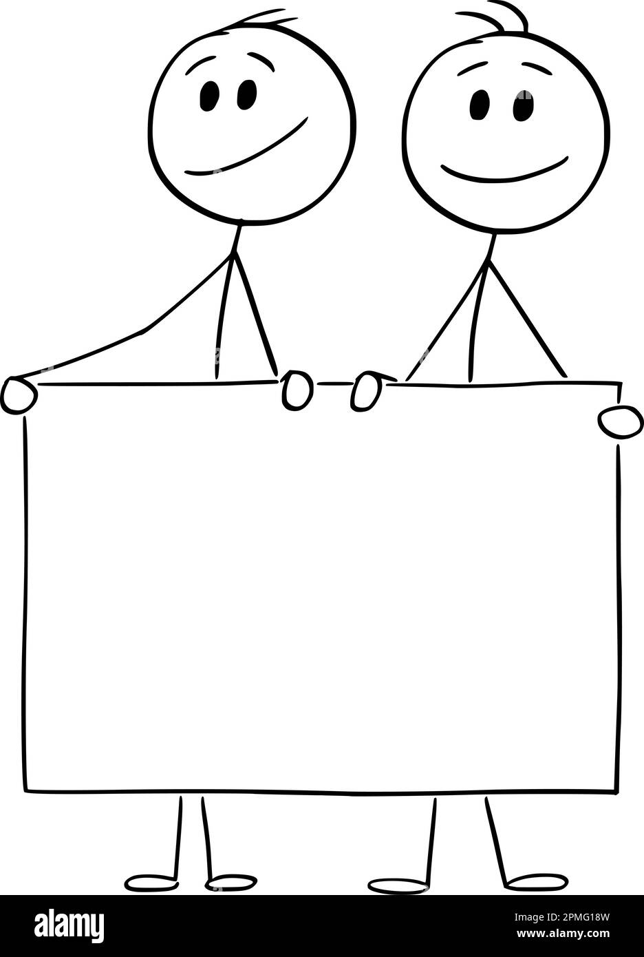 Two Persons Or Businessmen Holding Empty Sign Vector Cartoon Stick Figure Or Character 9960