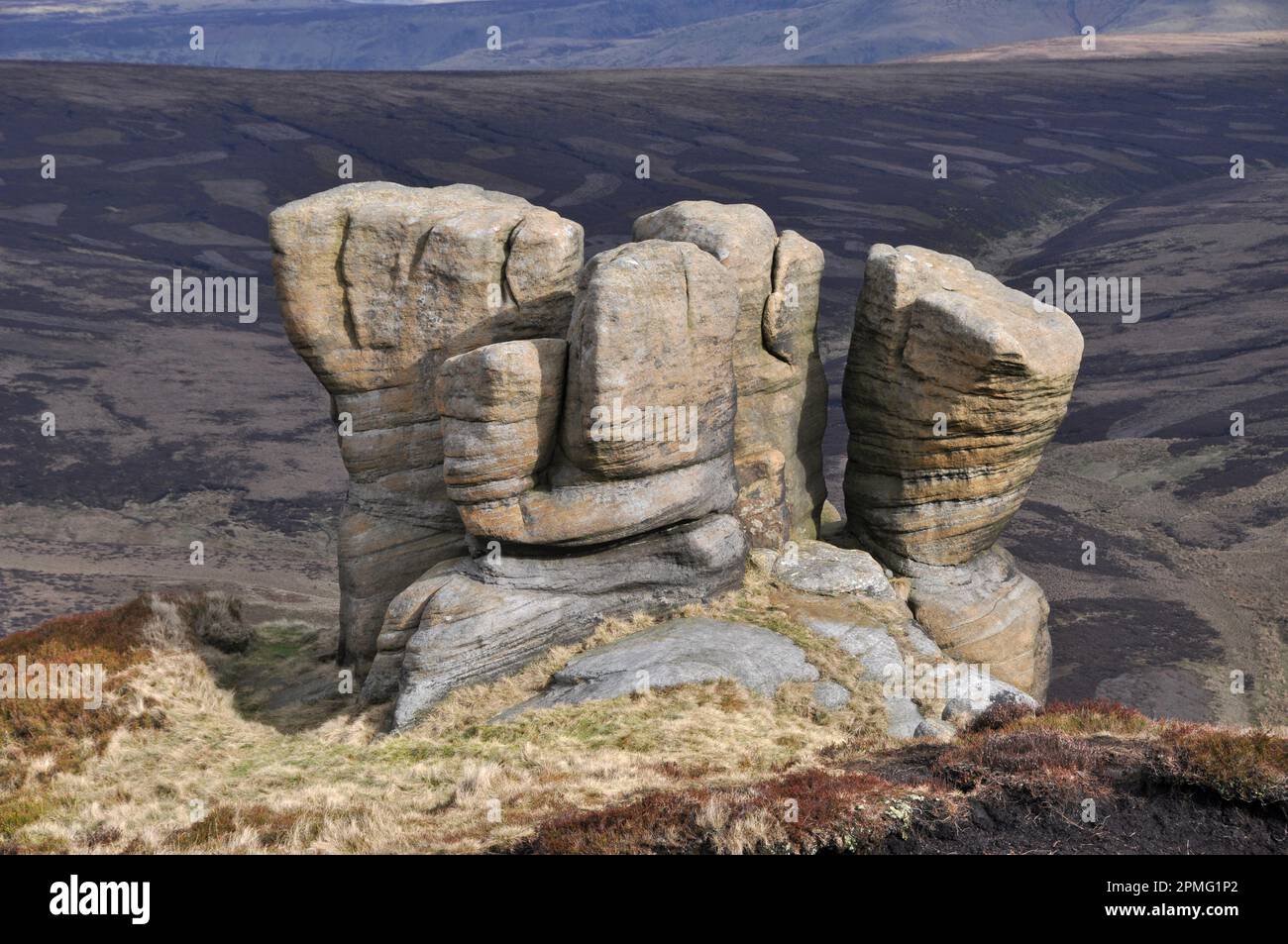 Easter Rocks England Rock formation known as The Boxing Gloves, on the North edge of Kinder ...