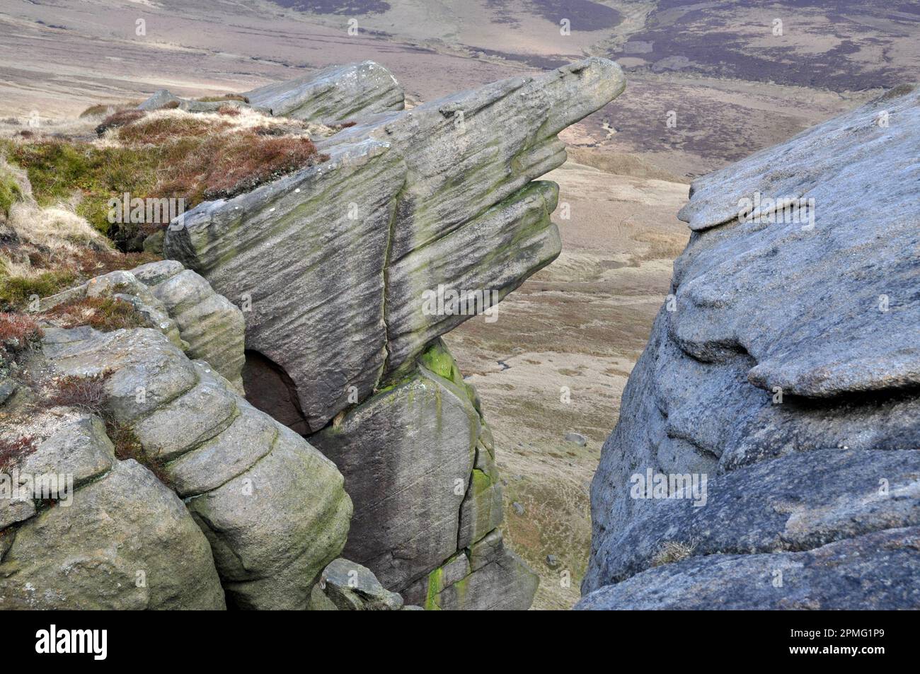 Signposts Rock Rock formation looking like a signpost, on the North edge of Kinder ...