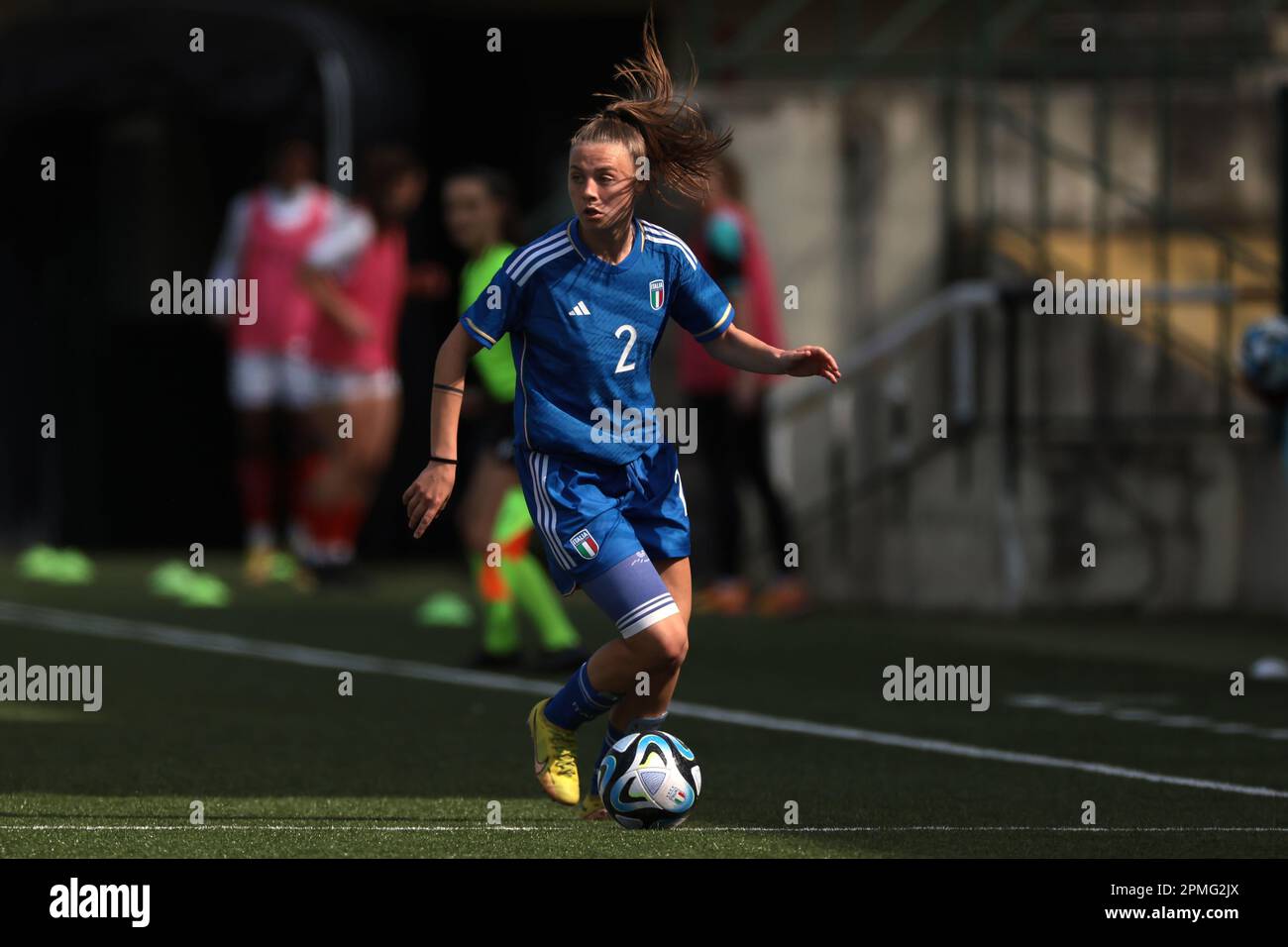 Vercelli, Italy, 11th April 2023. Sofia Bertucci of Italy during the UEFA U19 Championship match at Stadio Silvio Piola, Vercelli. Picture credit should read: Jonathan Moscrop / Sportimage Stock Photo