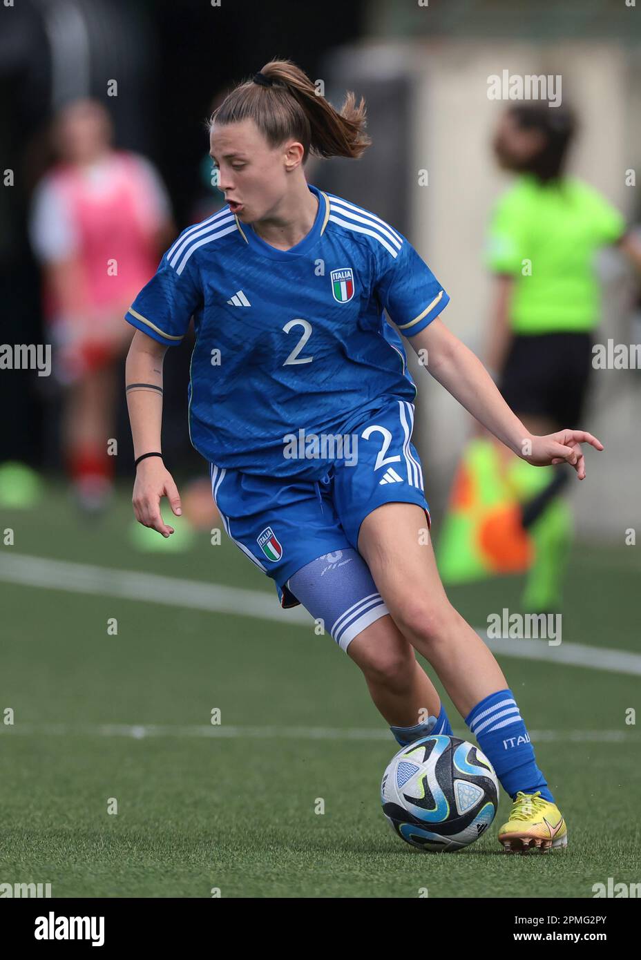 Vercelli, Italy, 11th April 2023. Sofia Bertucci of Italy during the UEFA U19 Championship match at Stadio Silvio Piola, Vercelli. Picture credit should read: Jonathan Moscrop / Sportimage Stock Photo