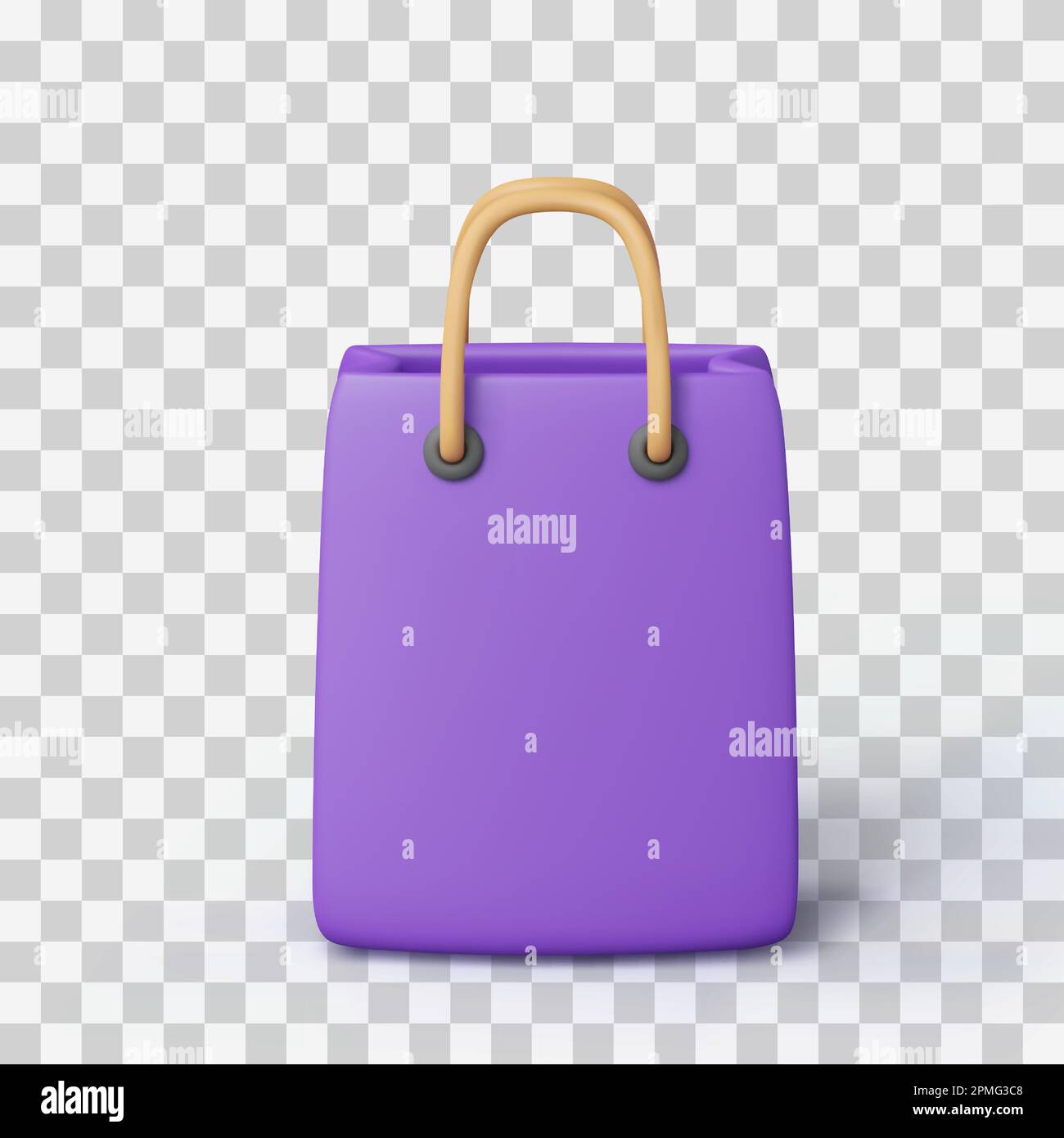 Purple 3D shopping bag. Realistic cartoon gift bag front view. Isolated vector ilustration Stock Vector