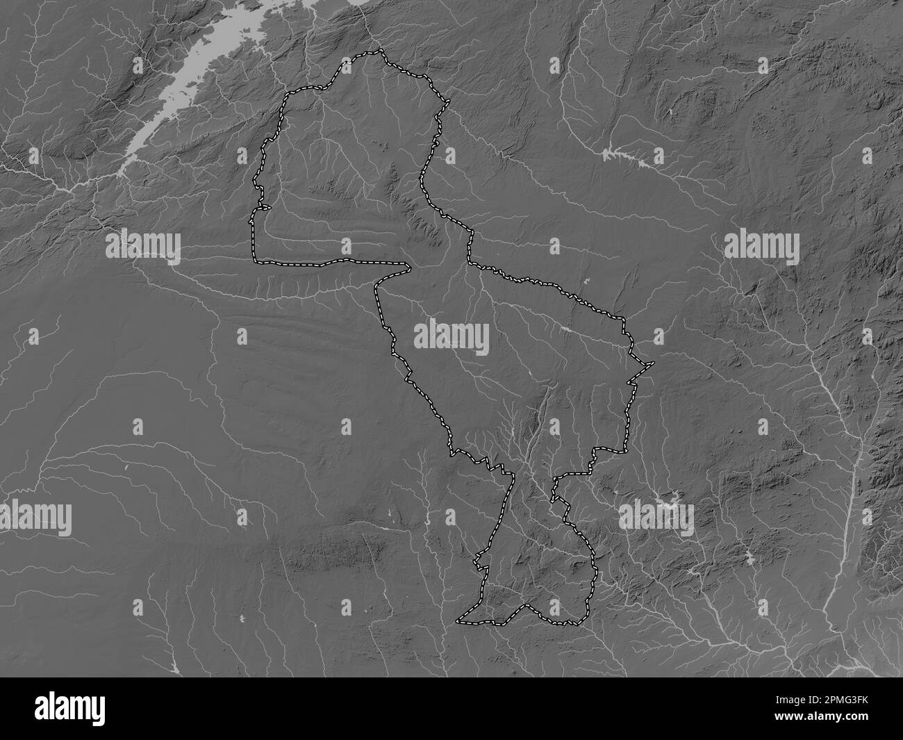 Midlands, province of Zimbabwe. Grayscale elevation map with lakes and rivers Stock Photo
