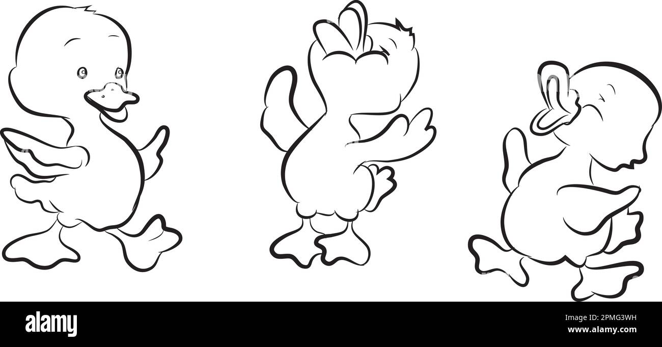 Black and White Cartoon Ducklings Stock Vector