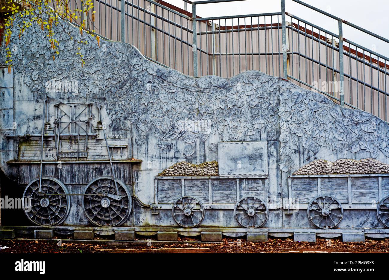 Locomotion No 1 carving depicting the Stockton and Darlington Railway ...
