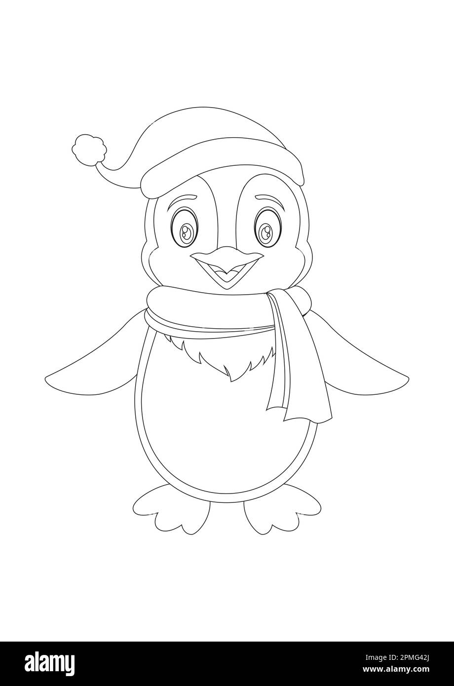 Black And White Cute Penguin Cartoon Character. Coloring Page Of Cartoon Penguin Stock Vector