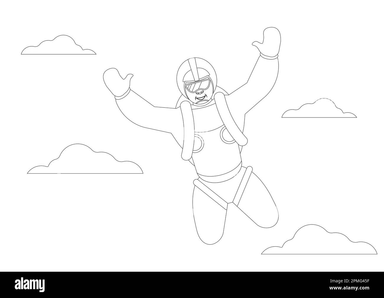 Black And White Skydiver Clipart. Coloring Page Of Skydiver Stock