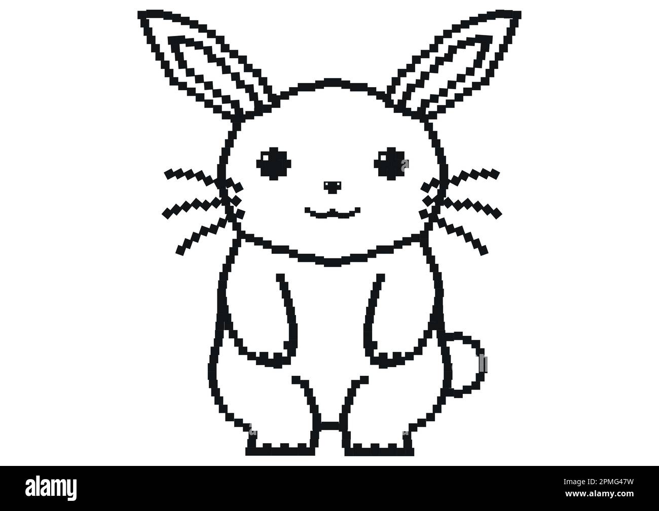 Cute Rabbit. Digital Bunny. Black and White Digital rabbit isolated on white background Stock Vector