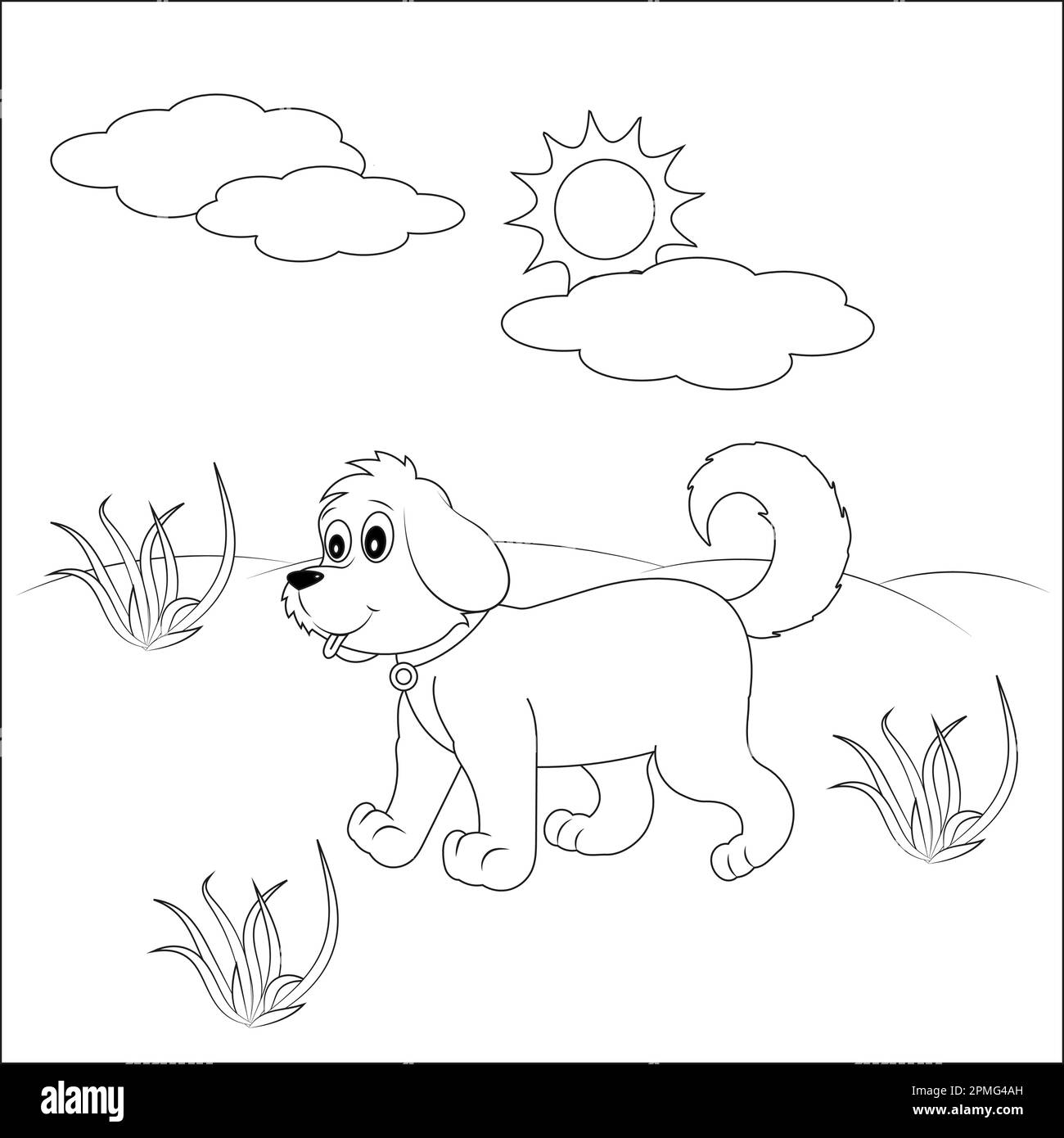Cute dog cartoon character coloring page. Coloring book for kids Stock Vector