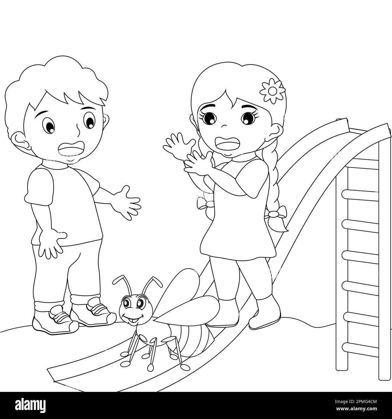 Two children are scared of an ant Stock Vector