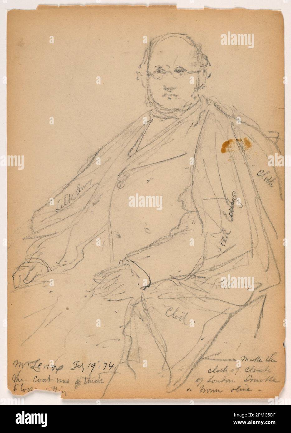 Drawing, James Lenox Seated; Daniel Huntington (American, 1816–1906); Sitter: James Lenox; USA; graphite on buff wove paper; 25.2 x 17.8 cm (9 15/16 x 7 in.); Bequest of Erskine Hewitt; 1938-57-1040 Stock Photo