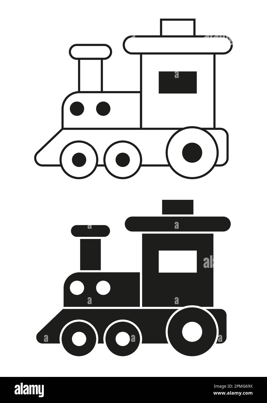 Black And White Toy Locomotive Icon Flat Design Vector Stock Vector