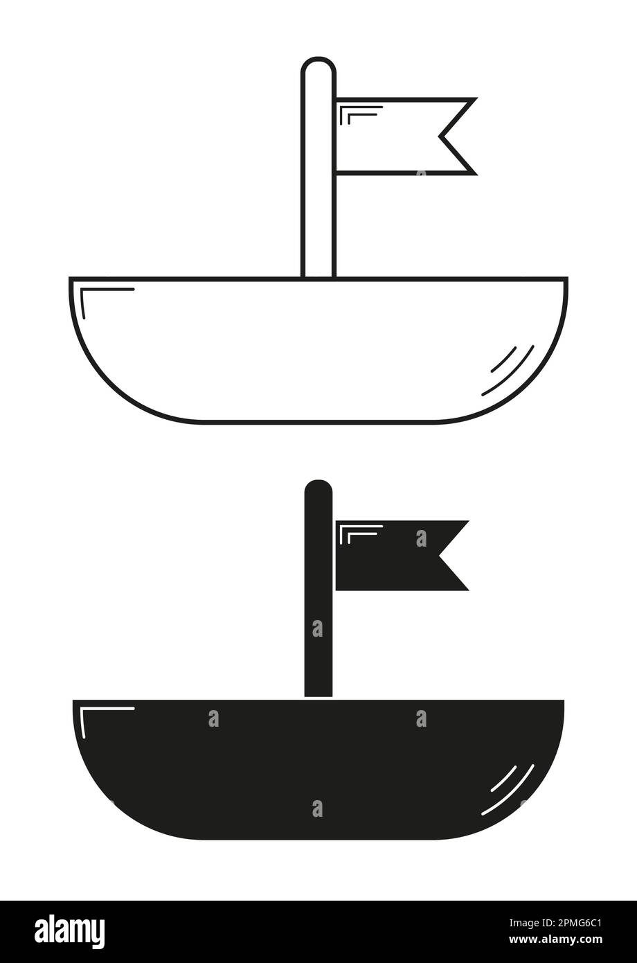 Black And White Toy Boat Icon Flat Design Vector Stock Vector