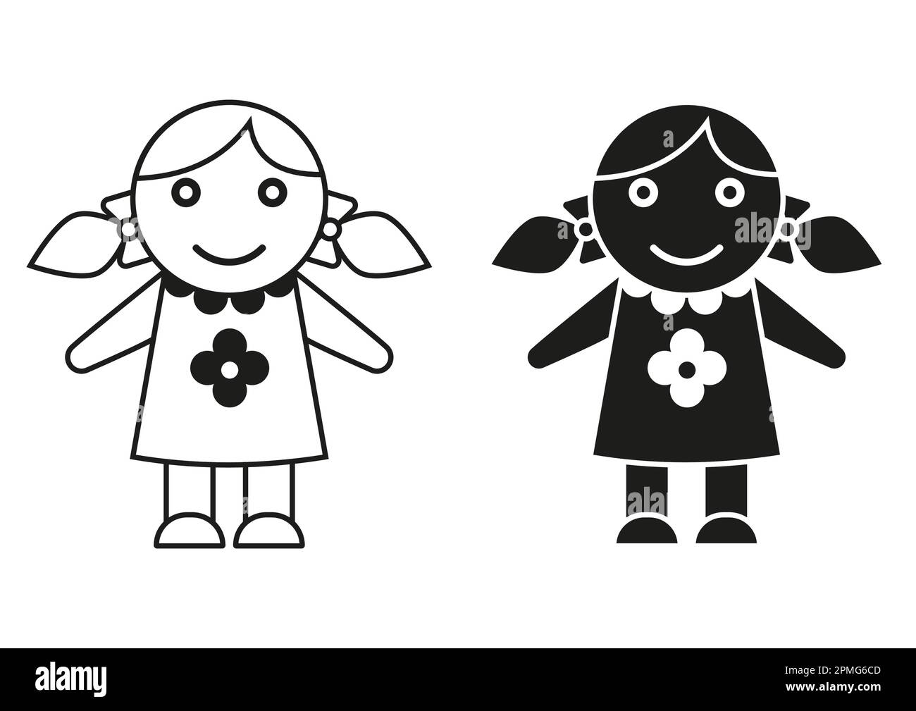 Black And White Toy Dolly Icon Flat Design Vector Stock Vector