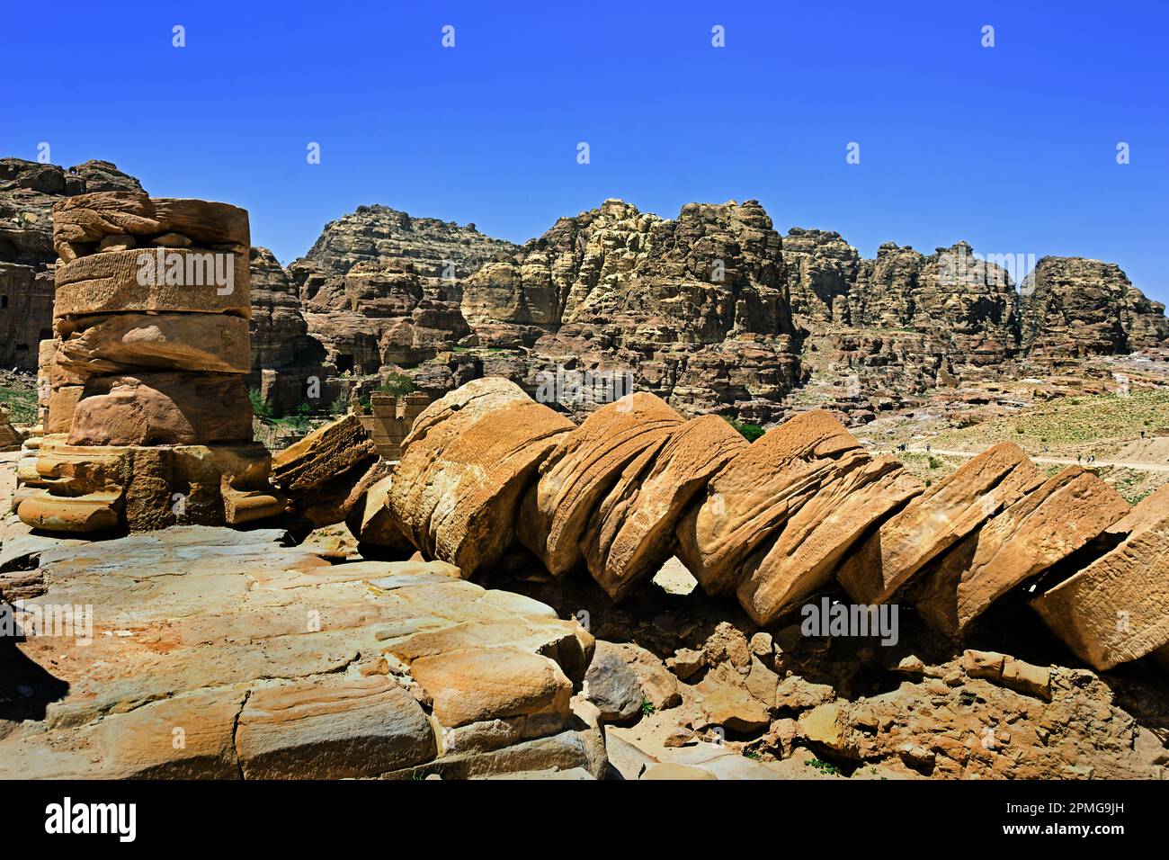 Great Temple of Petra city Nabataean caravan-city rock-cut façades Jordan carved sandstone rock desert.Petra city Nabataean caravan-city rock-cut faça Stock Photo