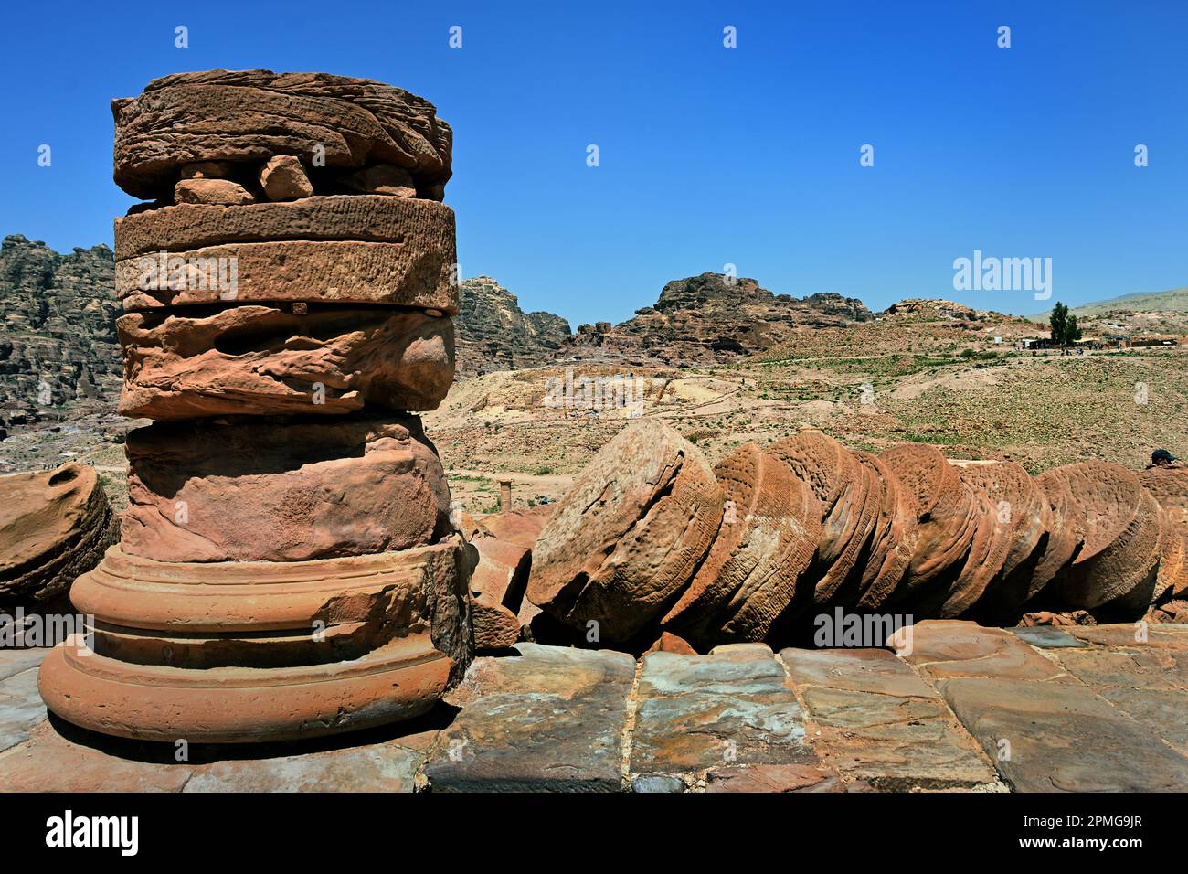 Great Temple of Petra city Nabataean caravan-city rock-cut façades Jordan carved sandstone rock desert.Petra city Nabataean caravan-city rock-cut faça Stock Photo
