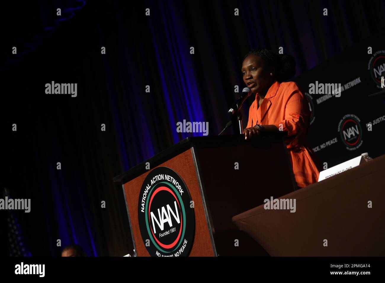 NEW YORK, NY - April 12: Wanda Cooper-Jones, Mother of Racist Neighbor Murder Victim Ahmaud Arbery attends the 2023 National Action Network Convention Day 1 held at the Sheraton Times Square Hotel on April 12, 2023 in the Times Square section of New York City. Chris Moore/MediaPunch Stock Photo
