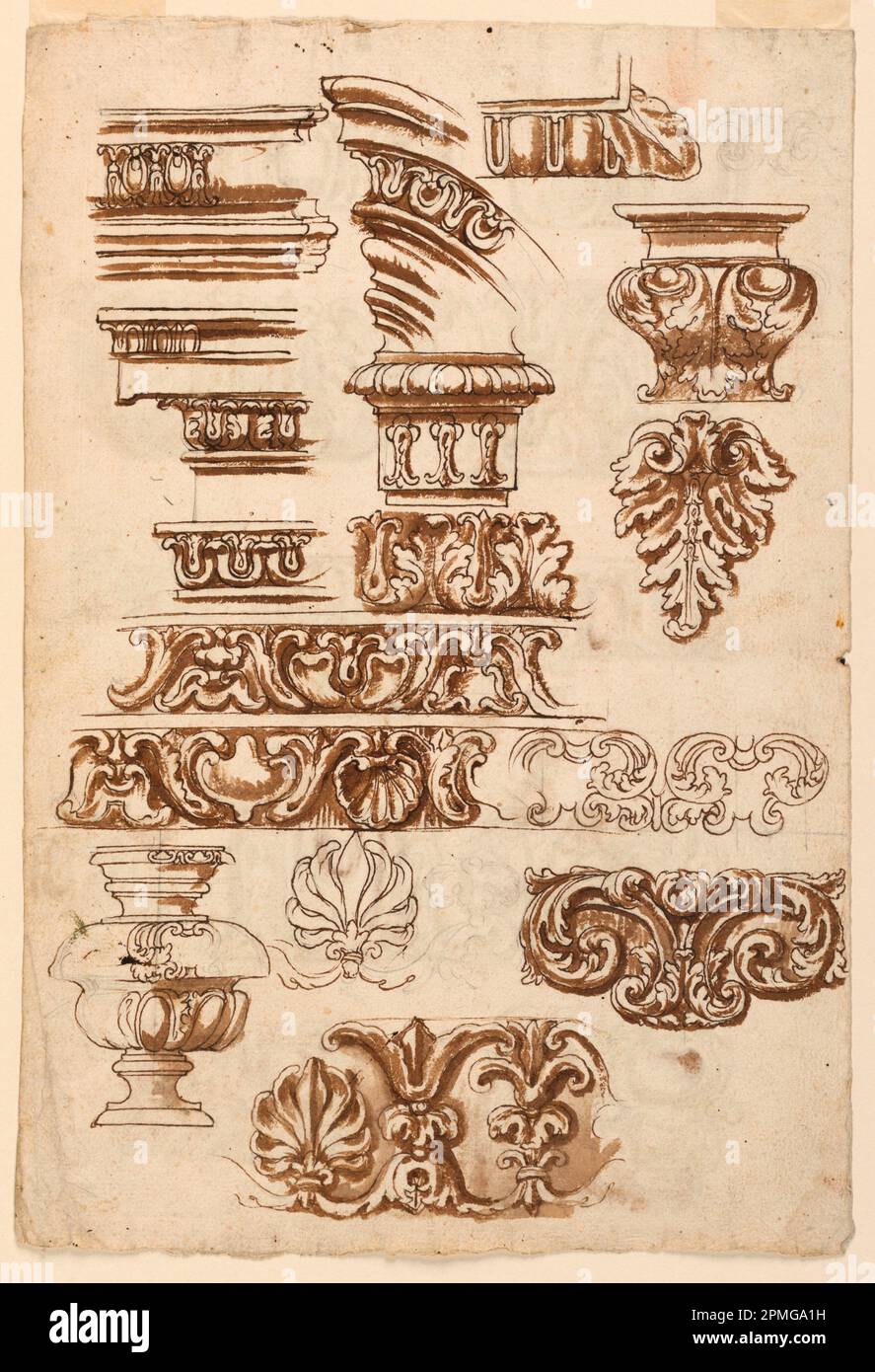 Drawing, Molding and Ornamentation; Italy; pen and brown ink, brown ...