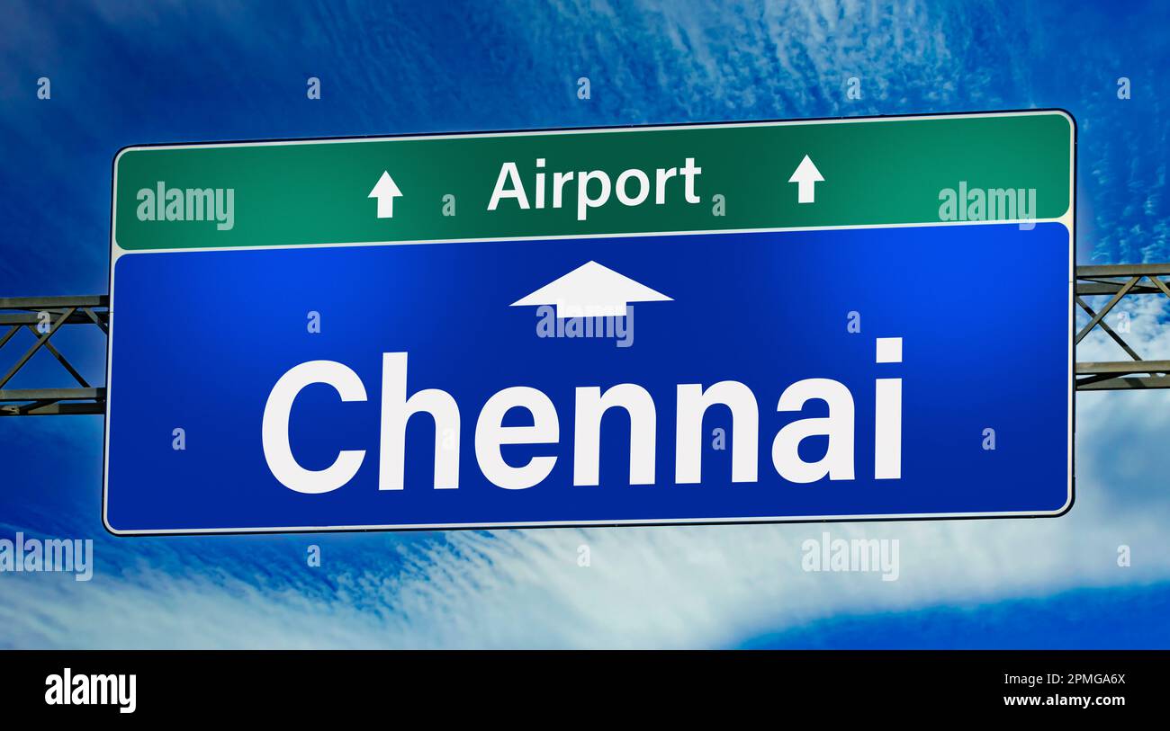 Road sign indicating direction to the city of Chennai Stock Photo - Alamy