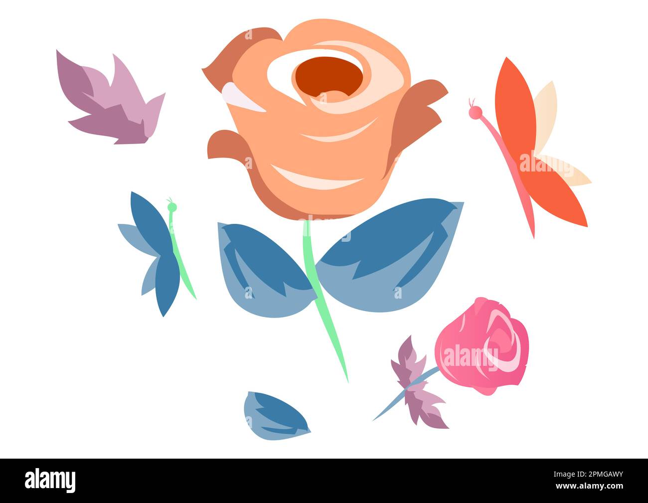 Abstract floral design. Roses, butterflies, watercolor design. Vector illustration Stock Vector