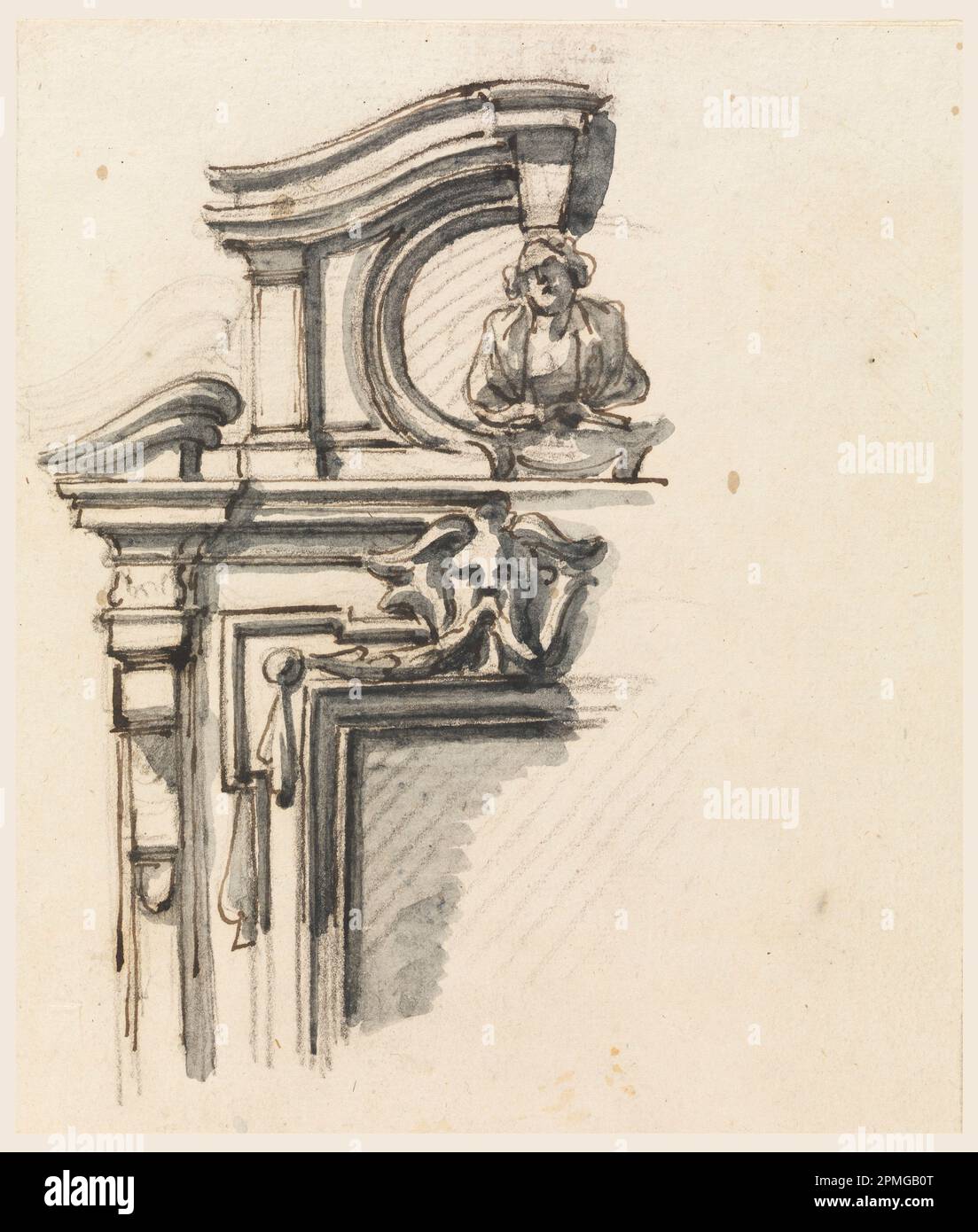 Drawing, Window Case; Designed by Filippo Marchionni (Italian, 1732–1805); Italy; charcoal, pen and ink, brush and dark brown watercolor on laid paper; 16.8 x 14.3 cm (6 5/8 x 5 5/8 in.) Stock Photo