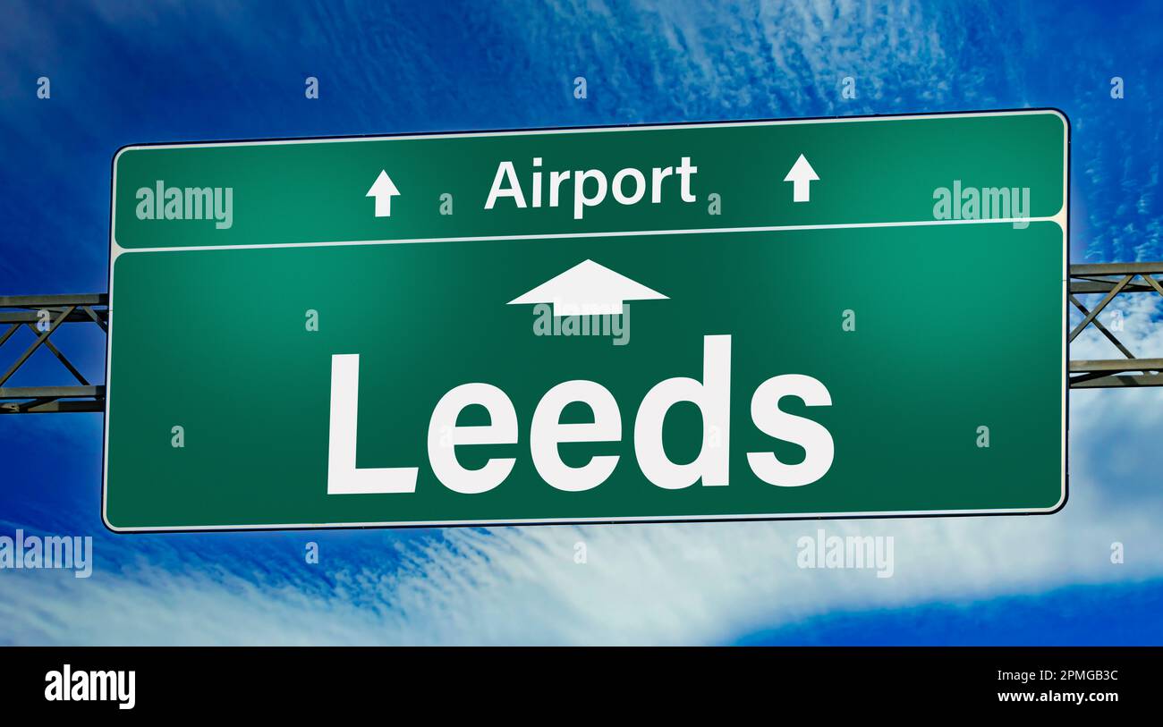 Road sign indicating direction to the city of Leeds Stock Photo - Alamy