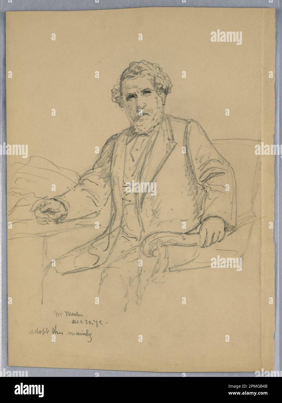 Drawing, Study for Portrait of Charles J. Martin; Daniel Huntington (American, 1816–1906); USA; graphite on cream wove paper; 35.8 x 26.6 cm (14 1/8 x 10 1/2 in.); Bequest of Erskine Hewitt; 1942-50-241 Stock Photo