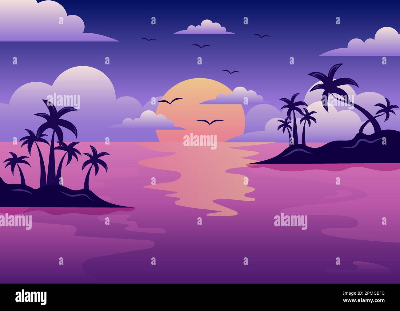 Beautiful sunset landscape vector illustration Stock Vector