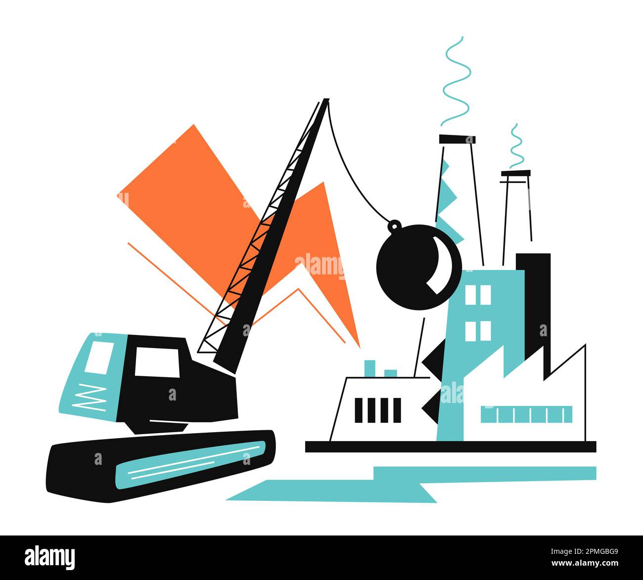 Intentional demolition of a building - colorful flat design style illustration Stock Vector