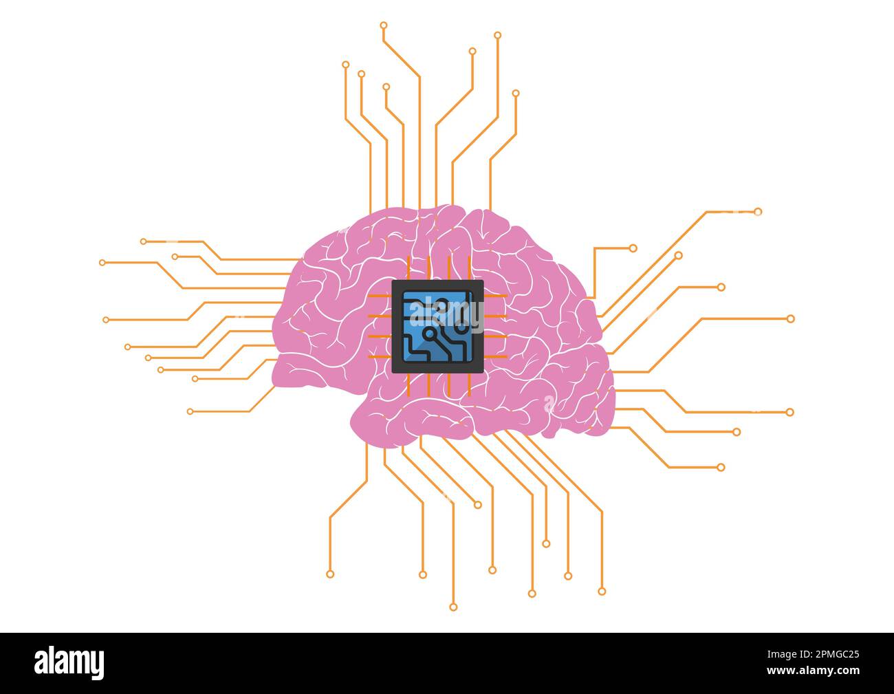 Brain with artificial intelligence and digital circuit isolated on white background vector illustration Stock Vector